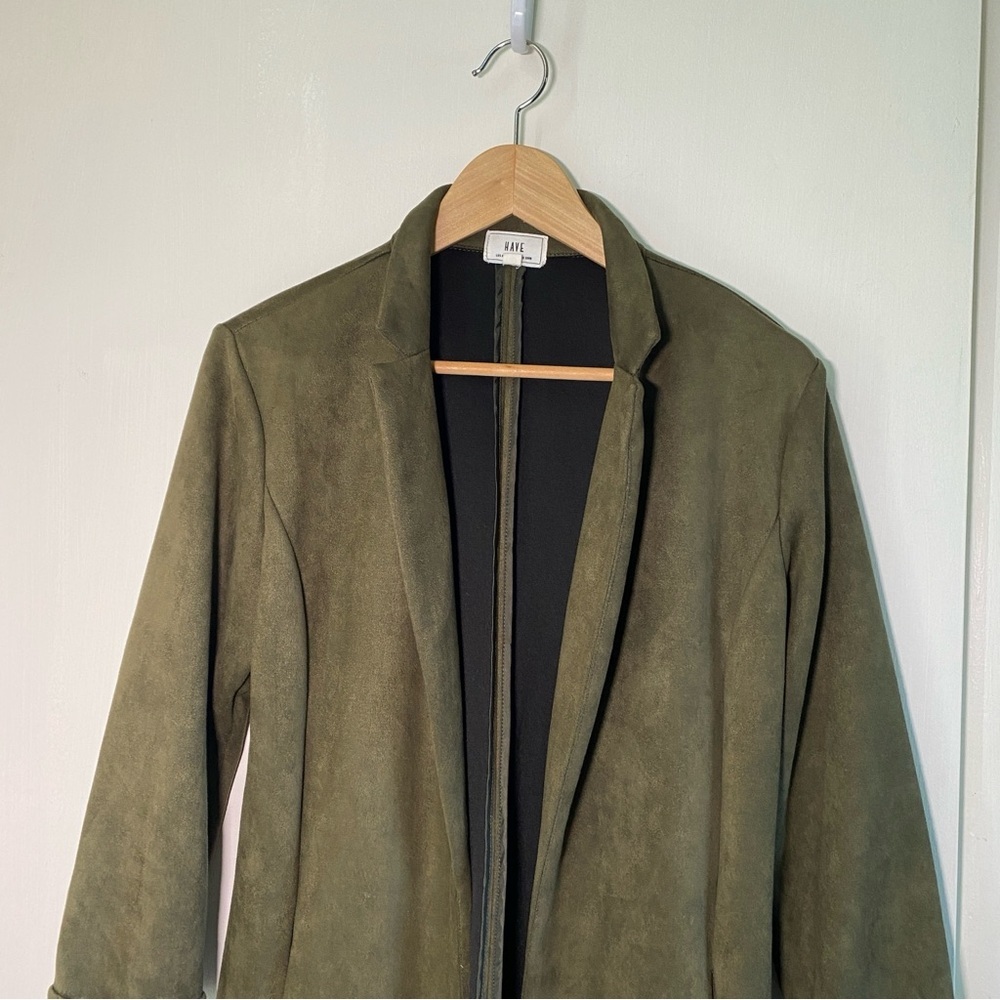 HAVE Los Angeles Long Open Cardigan Coat Small Olive green Trendy‎ Pockets - Picture 3 of 10